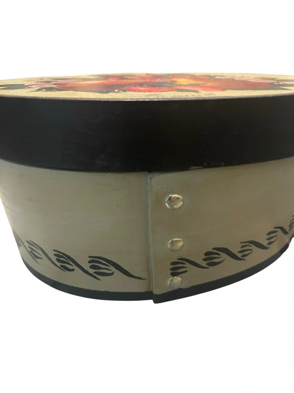 Vintage FOLK ART  signed, dated - HANDPAINTED CHEESE BOX